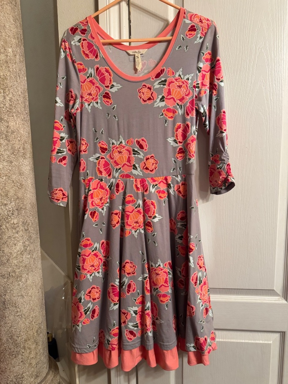 Matilda Jane Gray Dress with Coral-Pink Floral Print